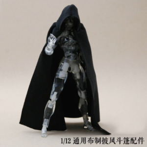 H4-5-3 1:12 Scale Black Cape Cloak With Hat For Bandai SHF Body Doll (no figure)